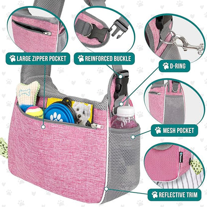 PetAmi Small Dog Sling Carrier, Soft-Sided Crossbody Puppy Carrying Purse Bag, Adjustable Sling Pet Pouch to Wear Medium Dog Cat Travel, Dog Bag for Traveling, Breathable, Poop Bag Dispenser, Pink