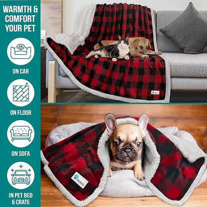PetAmi Dog Blanket for Bed, XL Pet Blanket Large Dogs, Fleece Furniture Couch Cover Protector Sofa Car Crate Kennel, Soft Sherpa Cat Throw Plush Reversible Washable, Twin 60x80 Checker Red