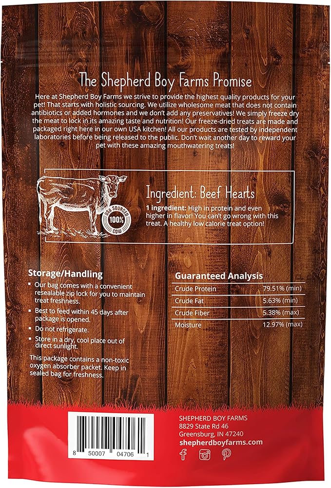 Freeze Dried Dog and Cat Treats, Beef Heart, All Natural Single Ingredient Freeze-Dried Dog Treat & Dog Snacks, Made in USA, High Protein, Essential Nutrition of Raw Dog Food, 8oz