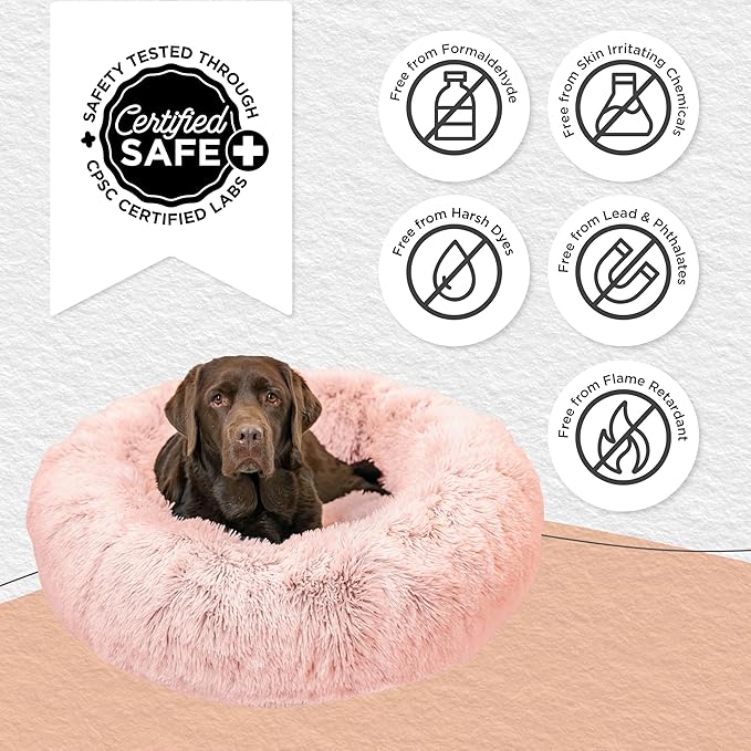 Best Friends by Sheri Original Calming Donut Dog and Cat Bed, Shag Faux Fur, Cotton Candy Pink, (36in x 36in) - Anxiety Relief for Pets Up to 100 lbs