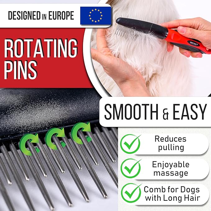 Poodle Comb with Rotating Teeth - 5-in-1 Dog Dematting Tool - Used for Small Size Breeds and Puppies - Cat Comb for Shedding and Deshedding