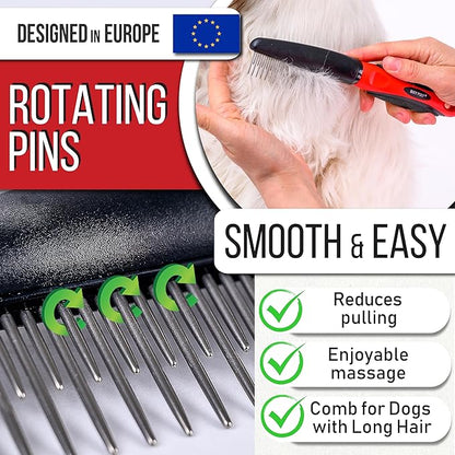 Poodle Comb with Rotating Teeth - 5-in-1 Dog Dematting Tool - Used for Small Size Breeds and Puppies - Cat Comb for Shedding and Deshedding