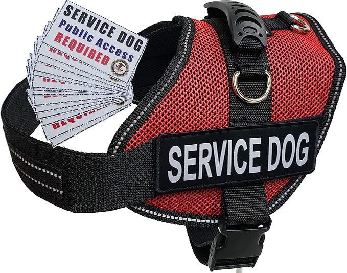 ActiveDogs Air-Tech Mesh Service Dog Vest Harness, XL Girth 29"-40" w/Handle, ADA Cards + Reflective Service Dog Patches - Red