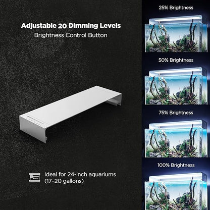 ONF Flat One+ 24 in 24/7 Cycle Aquarium Light, Blue White Full Spectrum Colorfull LED Light, Fish Tank Light Brightness Dimmable & Color Temperature APP Controlled, Sunrise & Sunset Hood Style