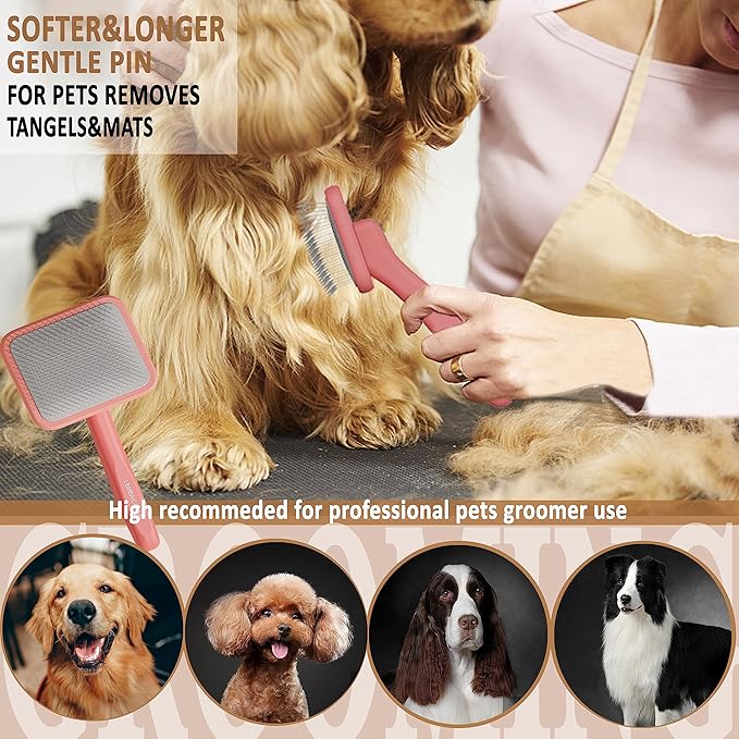 Dog Brushes for Poodle,Doodle,Goldendoodle,Labradoodle Coats Best Slicker Brush for Dogs Thick Long Curly Hair Shedding,Detangles,Fluffy Grooming Soft Long Pin Slicker Brush Dematting(Large)