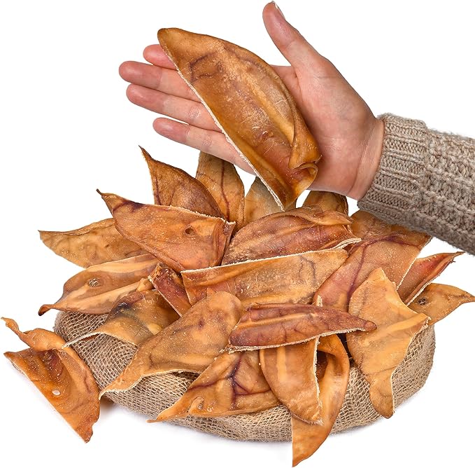 Healthy Half Pig Ears 25 pcs | Natural Chews | Rawhide Alternative | Single Ingredient Treat | Grain-Free | Long-Lasting | Dental Snack for Pets