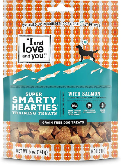 I and love and you Super Smarty Hearties - Salmon - Grain Free, DHA for Brain and Eye Support, Training Treat, Filler Free, 5oz