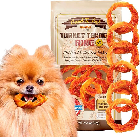 Gootoe Turkey Tendon Dog Treats  100% USA-Sourced, Natural Snack, Premium Training Chews, Hypoallergenic, Reseal Value Bags, Size for Small Dogs, Ring (Small) 6 Unit/Pack
