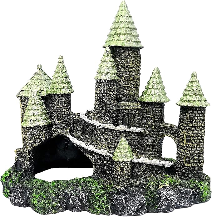 M2cbridge Aquarium Decor Castle Shipwreck Ornament Underwater Landscape(Green Castle)