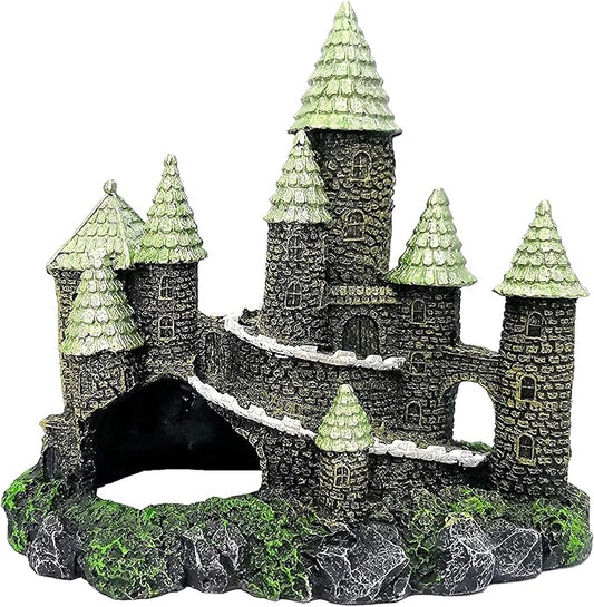 M2cbridge Aquarium Decor Castle Shipwreck Ornament Underwater Landscape(Green Castle)