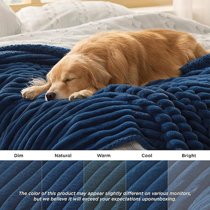 Bedsure Waterproof Dog Blankets for Large Dogs - Soft Puppy Cat Blanket Corduroy Fleece for Couch Protector Washable, Cozy Calming Reversible Furniture Protection for Pet,40"x50", Navy Blue