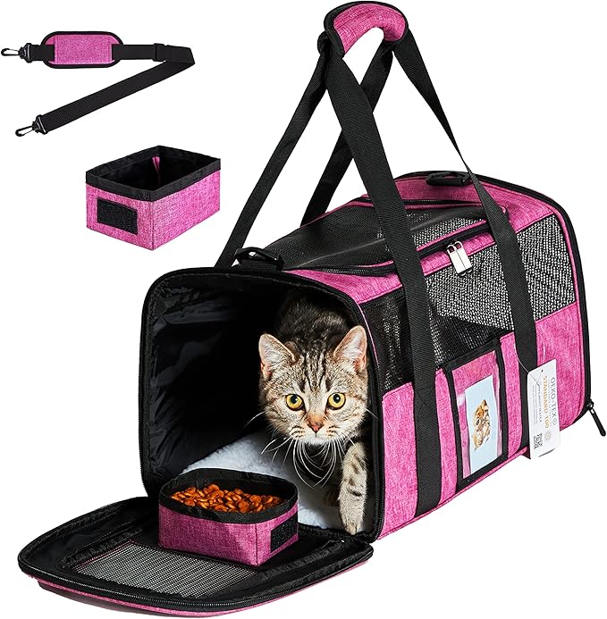Cat Carrier for Cats Small Dogs, Kitten,Puppy Pet Carrier for Small Medium Cats Under 15lb, Collapsible Soft Sided TSA Approved Travel Carrier, Red