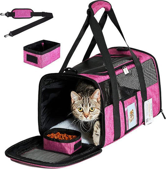 Cat Carrier for Cats Small Dogs, Kitten,Puppy Pet Carrier for Small Medium Cats Under 15lb, Collapsible Soft Sided TSA Approved Travel Carrier, Red