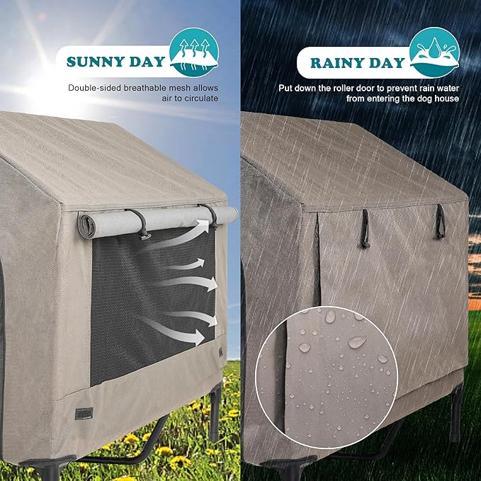 2 in 1 Dog House,Elevated Dog Bed with Removable Cover, Indoor & Outside Puppy Shelter Cot,Raised Dog Bed for Large Dogs & Cats (Brown, Large)