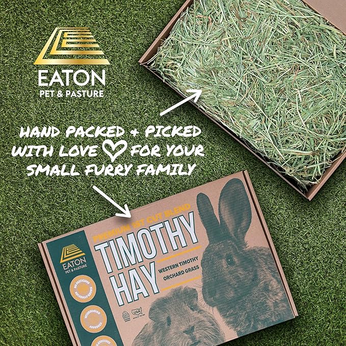 Eaton Pet and Pasture Naturally Grown, Premium, 1st Cut Blend, Western Timothy Hay Orchard Blend, Small Animal Food, Sustainable, Eco-Friendly, Farmer-Owned, 6LB-Box.