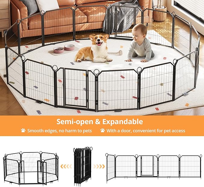 Dog Playpen Portable Extra Large 16 Panels 24" Height Adjustable with Gate, Perfect for Puppies and Small Dogs, Easy to Store, Customizable Layout for Indoor, Yard, RV Campingï¼_ence partition