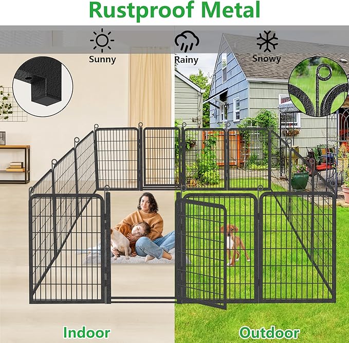 Dog Playpen Outdoor, 40" Height 24 Panels Pet Fence with Low Threshold Full Gate, Large Dog Fence Outdoor for Yard, Heavy Duty Pet Playpen Metal Play Pen Fence for RV Camping