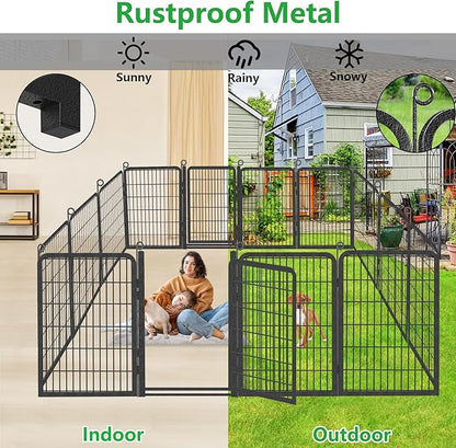 Dog Playpen Outdoor, 40" Height 42 Panels Pet Fence with Low Threshold Full Gate, Large Dog Fence Outdoor for Yard, Heavy Duty Pet Playpen Metal Play Pen Fence for RV Camping