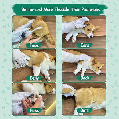 40PCS Pet Cleaning and Deodorizing Grooming Glove Wipes for Dogs and Cats, Extra Thick Nourish Fur No-Rinse Grooming Wipes for Daily Care and Travel, Hypoallergenic