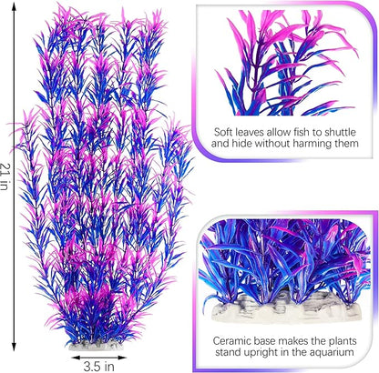 MyLifeUNIT Aquarium Plants, 21 Inches Tall Plastic Fish Tank Plants for Fish Tank Decorations and Aquarium Decor (Purple)