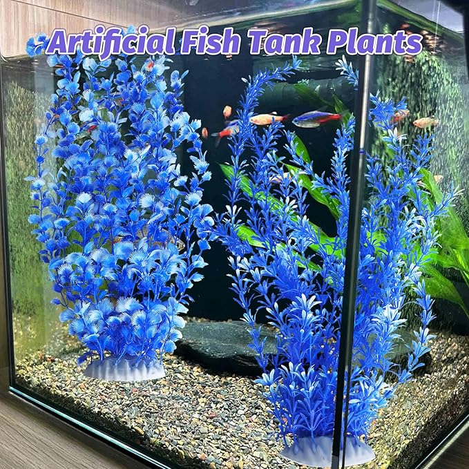 Hamiledyi Aquarium Plastic Plants Aquarium Decor Artificial Fish Tank Plants,Tall Fish Tank Decorations, Extra Large Aquarium Plant 23.6-inch Tall,2PCSï¼_lueï¼