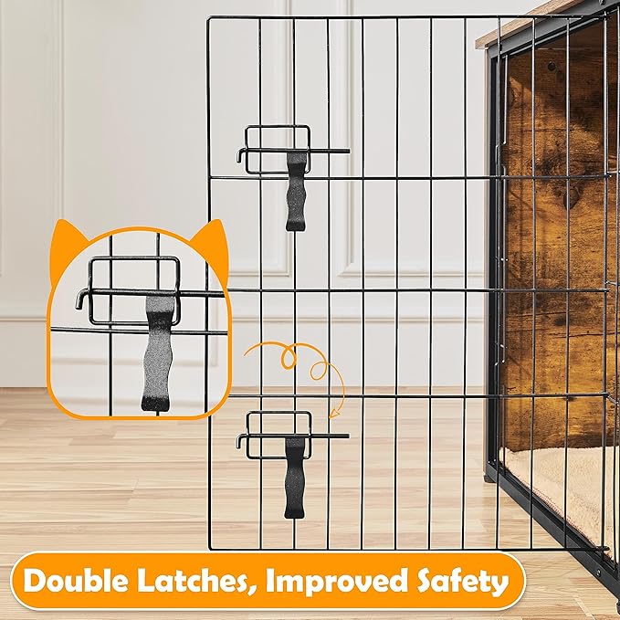 Yaheetech 40'' Dog Crate Furniture with Cushion Wooden Dog Crate with Double Doors/Adjustable Feet Side End Table for Small/Medium Dogs