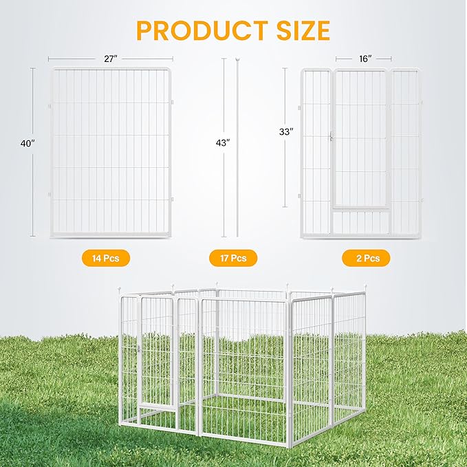 Dog Playpen 40 Inch 8 Panels, Ideal Dog Fence for Small/Medium/Large Dogs Indoor & Outdoor Bliss, Perfect Dog Pen for Camping, Yard, RV, Garden Fence, White