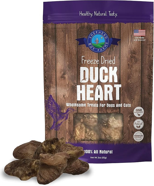 Freeze Dried Dog and Cat Treats, Duck Heart, All Natural Freeze-Dried Dog Treat & Dog Snack, Made in USA, High in Protein, Essential Nutrition of Raw Dog Food, Single Ingredient 3oz