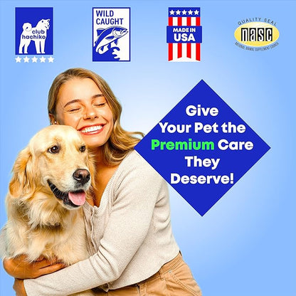 Wild Alaskan Salmon & Pollock Oil for Dogs – Itchy Skin, Shedding, Allergy & Joint Relief – NASC Certified Omega 3s – 16oz Liquid Food Topper – Club Hachiko