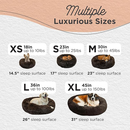 Best Friends by Sheri Original Calming Donut Dog and Cat Bed, Shag Faux Fur, Dark Brown, XL (45in x 45in) - Anxiety Relief for Pets Up to 150 lbs