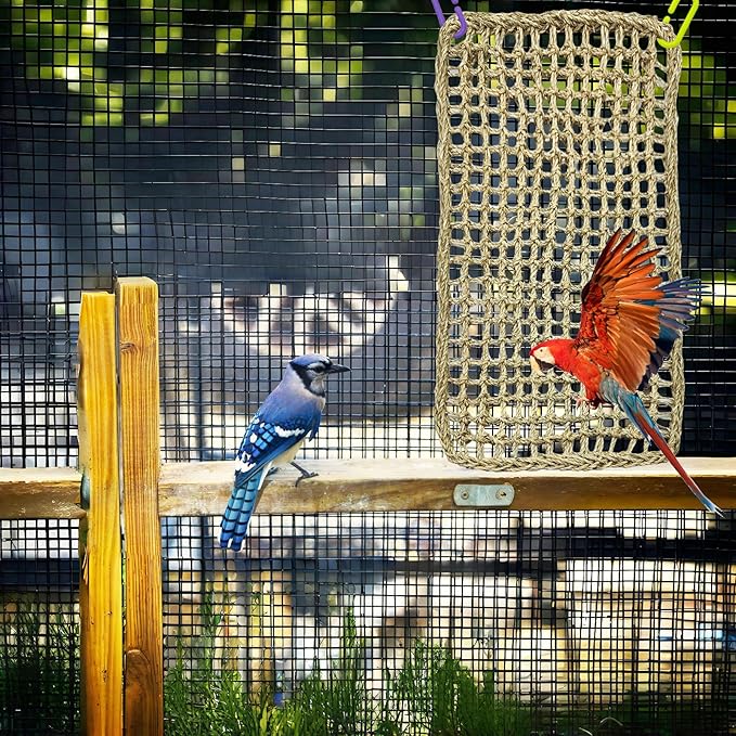 Large Bird Seagrass Mat 24 × 14 ''Natural Seagrass Woven Bird Net Hammock Climbing Rope Ladder with Hooks Chew Toy for Parrot Guinea Pig Lovebird Cockatiel Pigeon