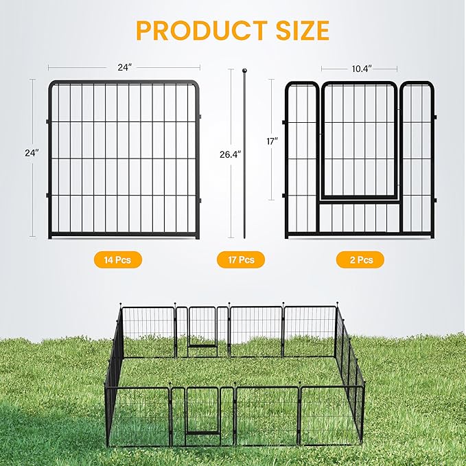 Dog Playpen 24 Inch 16 Panles, Ideal Dog Fence for Puppy/Small Dogs Indoor & Outdoor Bliss, Perfect Dog Pen for Camping, Yard, RV, Garden Fence, Black