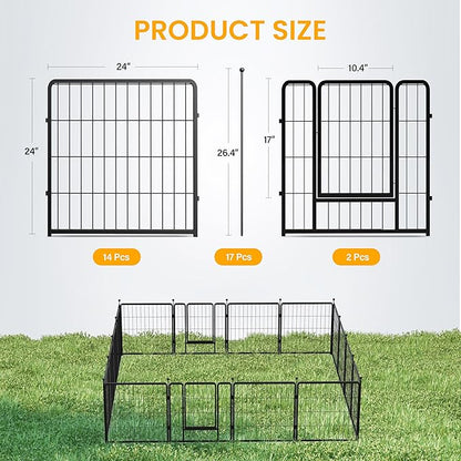 Dog Playpen 24 Inch 16 Panles, Ideal Dog Fence for Puppy/Small Dogs Indoor & Outdoor Bliss, Perfect Dog Pen for Camping, Yard, RV, Garden Fence, Black