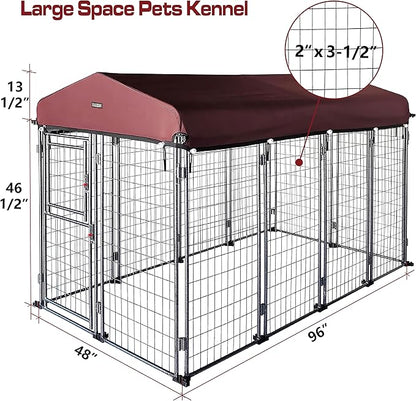 8'*4'*5' Dog Kennel Outdoor with Roof Cover for Large Dogs Heavy Duty Dog Fence Welded Wire Catio Retriever Dog Playpen