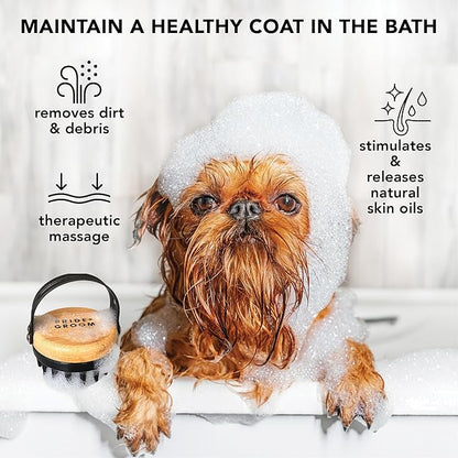 Pride and Groom Bath Brush  Dog Brush with Silicone Teeth & Bamboo Base to Release Debris & Undercoat, Stimulate Natural Skin Oils, Detangle, & Massage in and out of Tub for Healthy Coat
