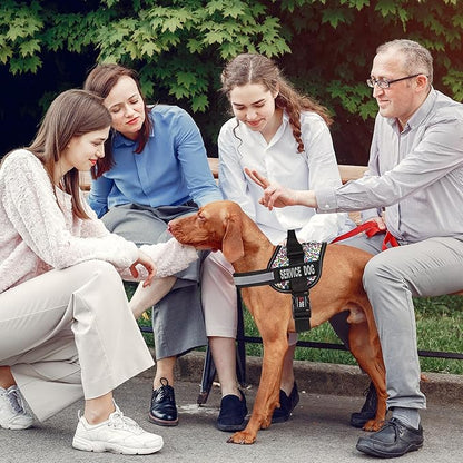 Dogline Unimax Dog Harness Vest with Service Dog Patch Reflective No-Pull, Adjustable Straps, Breathable Neoprene for Medical, Service, Identification, Training Dogs Girth 28 to 38" Leopard Multicolor