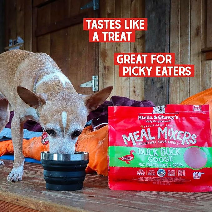 Stella & Chewy's Freeze Dried Raw Duck Duck Goose Meal Mixer  Dog Food Topper for Small & Large Breeds  Grain Free, Protein Rich Recipe  18 oz Bag