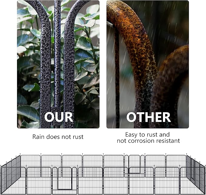 Dog Playpen,32/40/45 Inch Height in Heavy Duty, Folding Indoor Outdoor Anti-Rust Dog Exercise Fence, Portable Pet Playpen with Door for Large Medium Small Dogs and Pet (32 Panels, 32 Inch) Silver