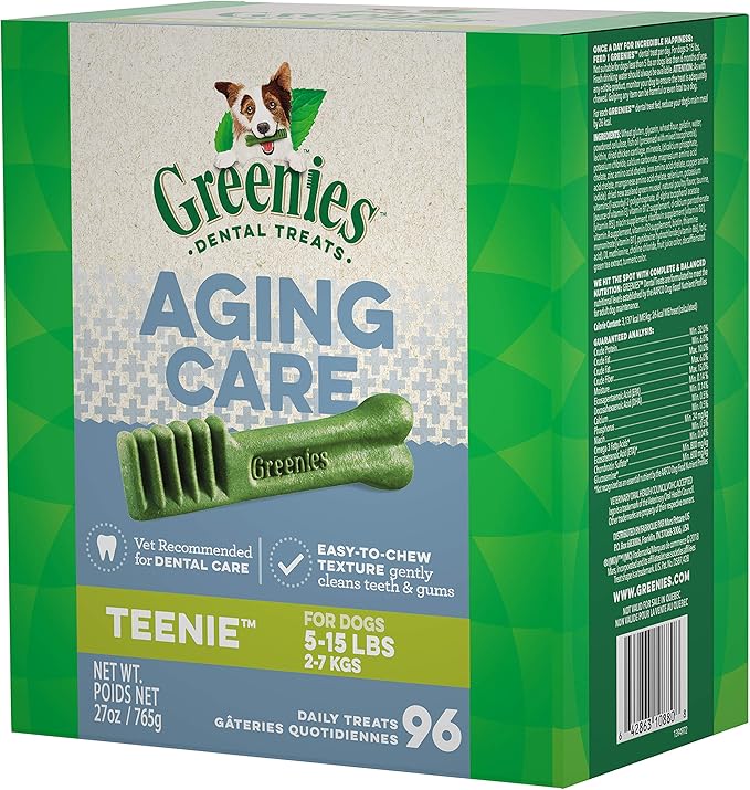 Greenies Aging Care Teenie Dental Dog Treats, 27 oz. Pack (96 Treats)