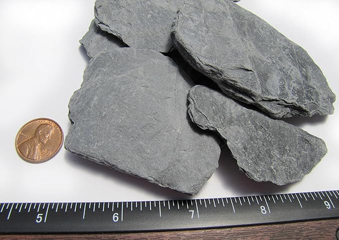 Natural Slate Stone 1 to 3 Inches - USA Sourced and Packaged for Aquascaping Aquariums, Terrariums, Paludariums, Reptile Enclosures, Wargaming, Models, Mosaic Art, Miniature Fairy Gardens (2lbs Grey)
