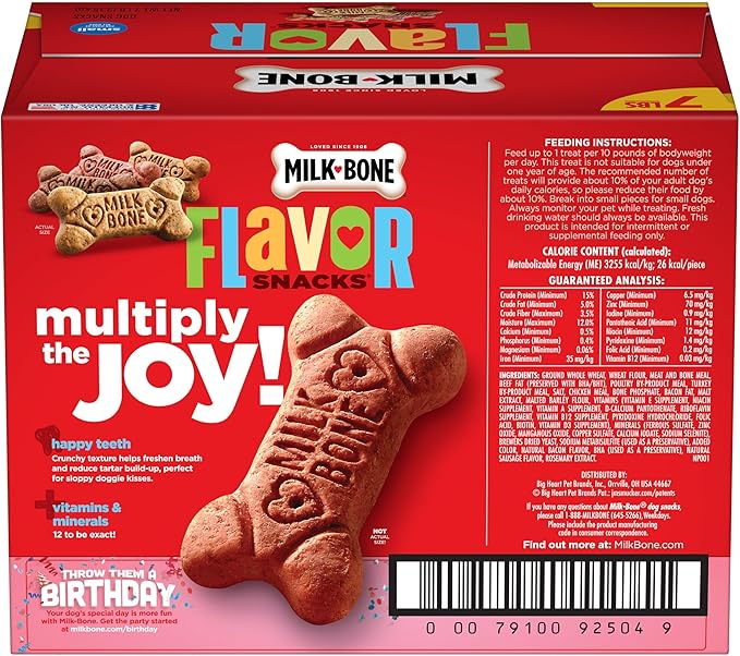 Milk-Bone Flavor Snacks Dog Treats, Small Biscuits, Crunchy Texture Helps Reduce Tartar 14lbs (2 Pack of 7lbs)