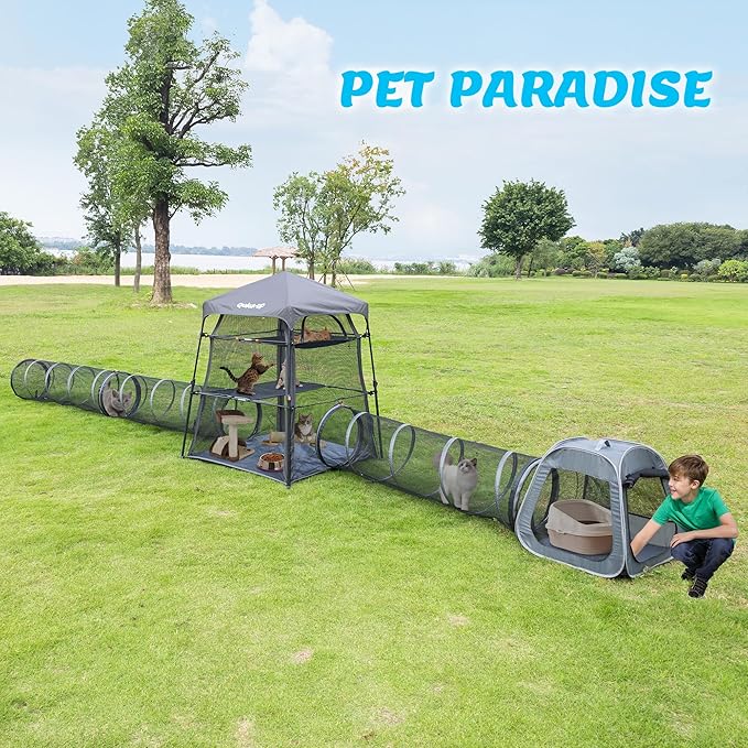Cat Furniture for Indoor and Outdoor Playpen Portable Cat Tunnels, Kennel Enclosure,Portable Catio for Indoor Cats, Dogs & Small Animals,Easy Connected with Tents or Cubes,2 Packs.
