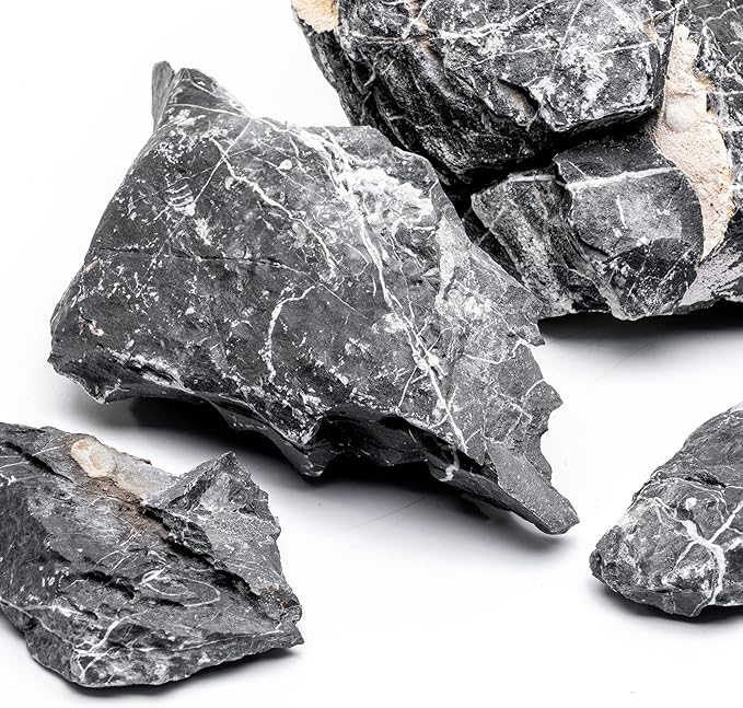 SubstrateSource Natural Stone for Aquarium, Terrarium, Paludarium, Reptile Enclosures - Set of Decorative Rocks for Landcapes, Aquascaping, Fish Tank Decor (Blue Seiryu Stone, 20 Pounds, 3-8")