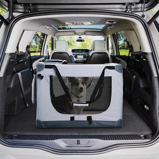 Folding X-Large Dog Carrier (32,2"*22,8"*22,8") Pet Carrier, Soft Dog Crate with 3 Durable Tear-Resistant Mesh Window, Soft Pad and Bag for Supplies, Travel Crate Kennel for Pets (Gray)