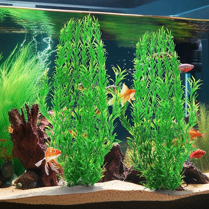 MyLifeUNIT Aquarium Plants, 21 Inches Tall Plastic Fish Tank Plants for Fish Tank Decorations and Aquarium Decor (Green)