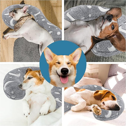 Pet Calming Pillow for Dogs, Soft U-Shaped Pillow Glow in The Dark, Joint Relief, Sleep Comfortably,Suit for Small, Medium, Large Dogs, Fluffy Pet Neck Pillow (L-Gray)