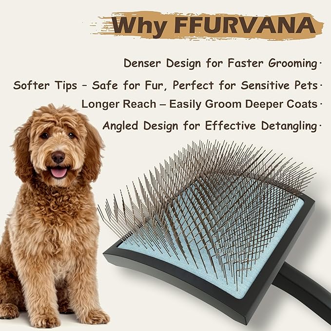 Doodle Slicker Dog Brush _erfect For Goldendoodle & Poodle Hair Maintenance - Medium to Long Hair Breeds-Detangle, Brush, Black  Professional Pet Grooming Brush for Thick & Long-Haired Dogs