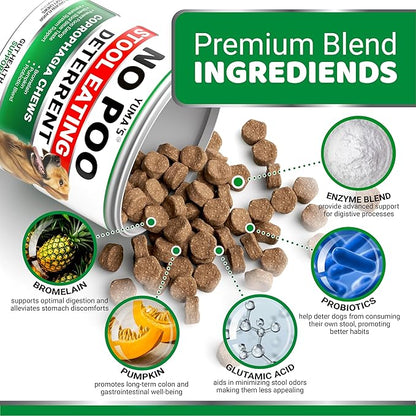 YUMA'S No Poo Chews for Dogs - 170 Count - Coprophagia No Poop Eating Deterrent for Dogs - Stop Eating Poop for Canine - Gut Health - Probiotics & Digestive Enzymes Supplement - Made in USA