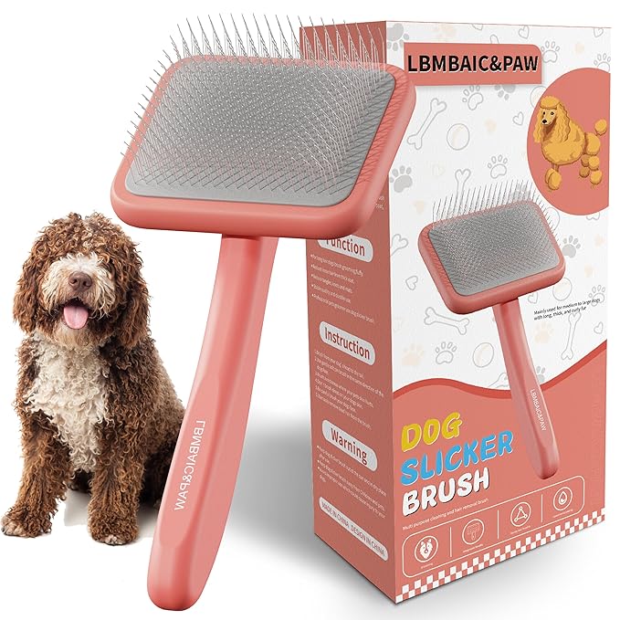 Dog Brushes for Poodle,Doodle,Goldendoodle,Labradoodle Coats Best Slicker Brush for Dogs Thick Long Curly Hair Shedding,Detangles,Fluffy Grooming Soft Long Pin Slicker Brush Dematting(Large)