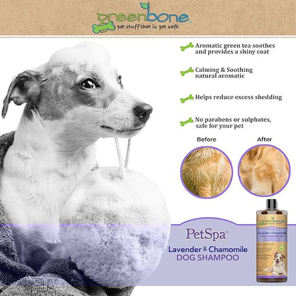 Pet Spa Lavender & Chamomile Dog Shampoo - Calming, Soothing, Gentle Grooming Solution, 33 fl oz, Safe & Natural Formula